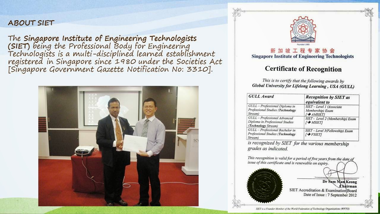 Mutual Recognition-GULL & Singapore Institute of Engineering Technologist (SIET)